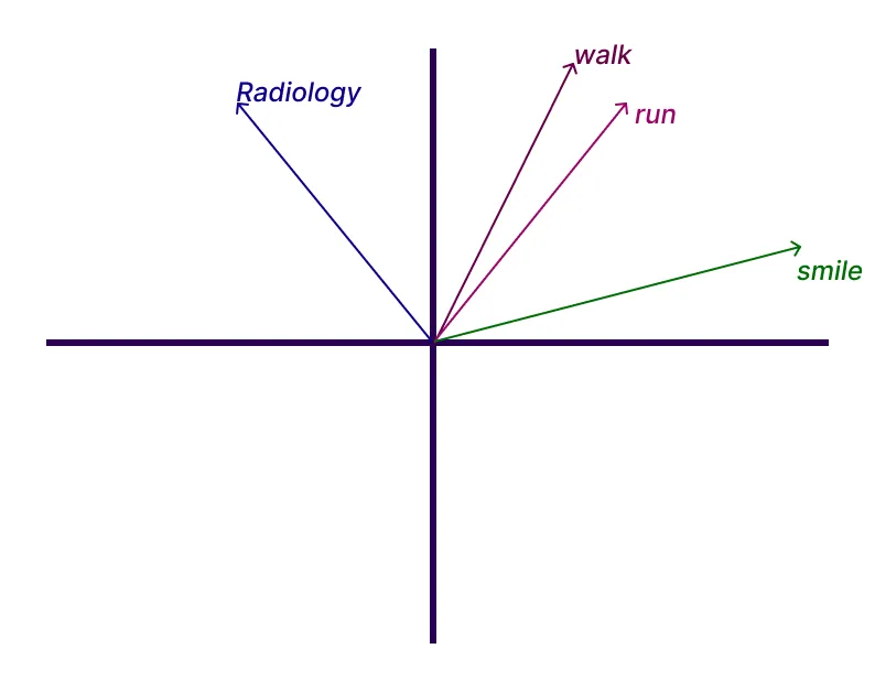 A 2 dimensional plot that illustrates how concepts have a vector representation